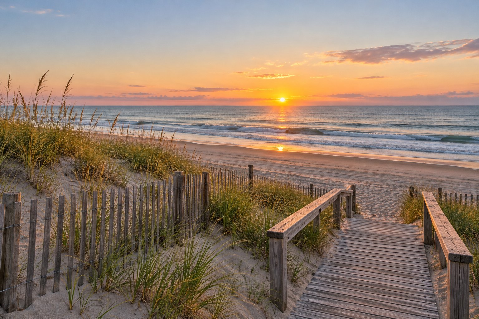 A Jersey Shore beach at sunrise, illustrative
