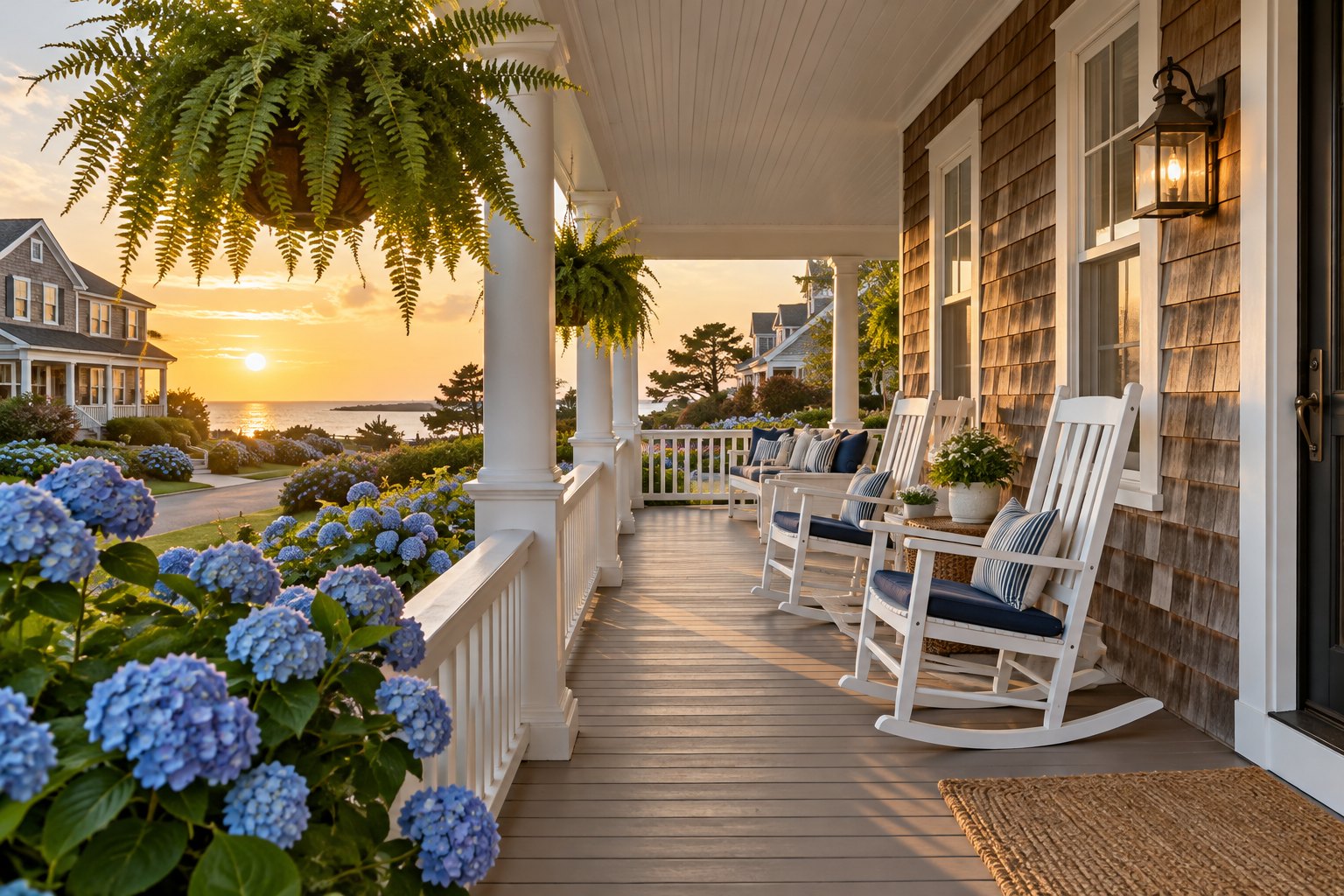 A shingle home front porch, illustrative